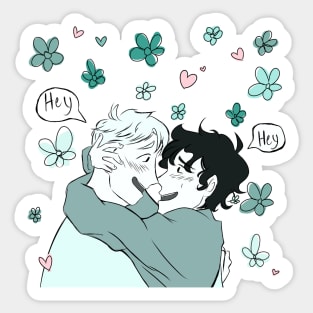 Nick and Charlie hugging with flowers (Heartstopper) Sticker